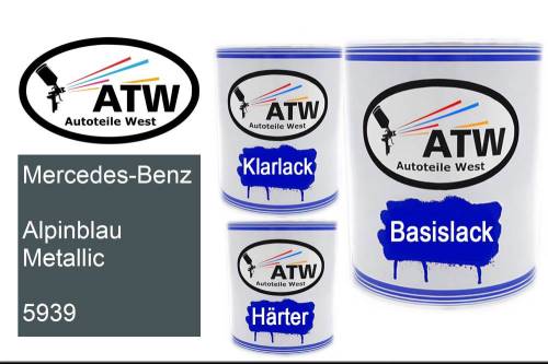 Mercedes-Benz, Alpinblau Metallic, 5939: 1L Lackdose + 1L Klarlack + 500ml Härter - Set, von ATW Autoteile West.